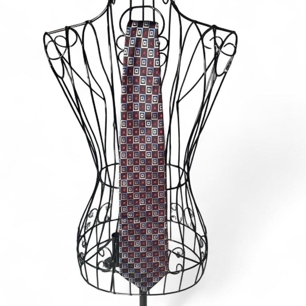 Joseph & Feiss International 100% Silk Geometric Square Tie - Burgundy & White